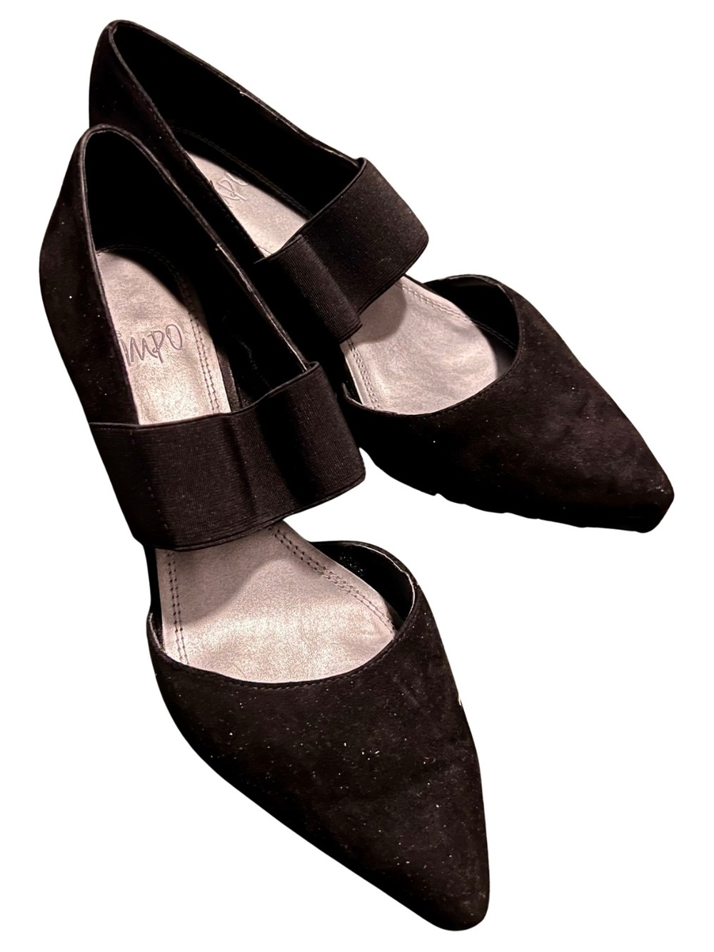 Impo Nadia Black Stretch Strap Pointed Toe Kitten Heels Size 8.5